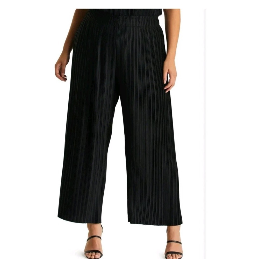 NWT Estelle Women's Plus Size Vespa Pleated Wide-Leg Pants In Black Sz 3X Long